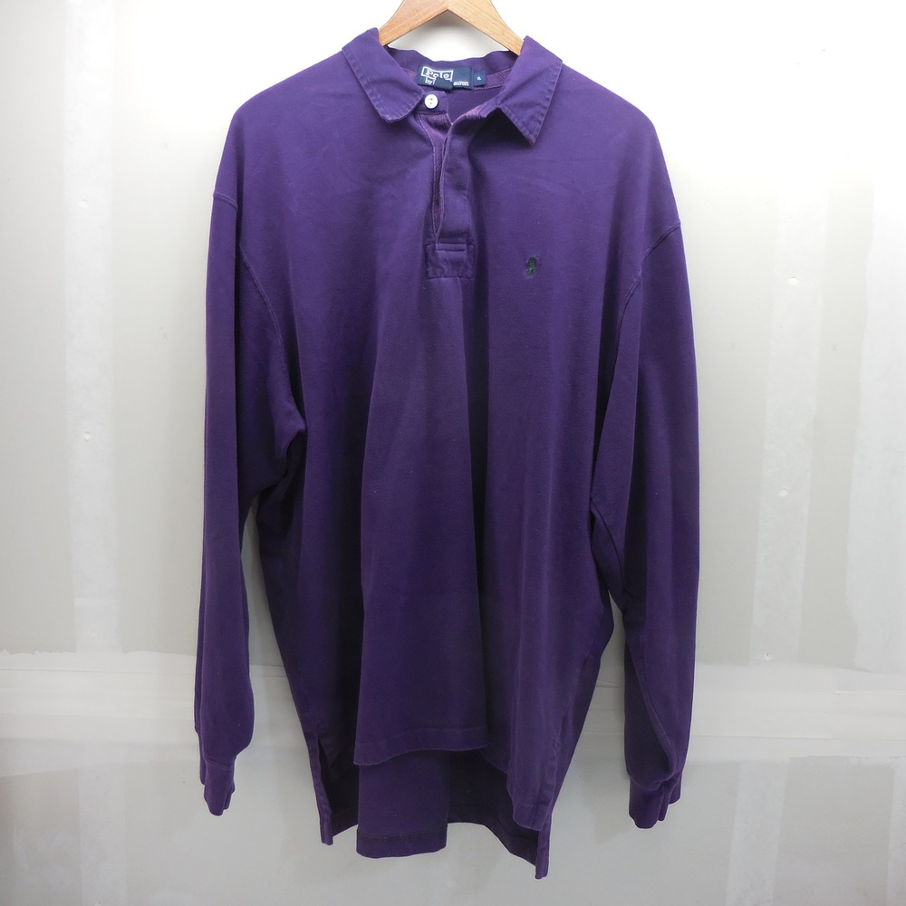 Polo Ralph Lauren Mens XL Purple Long Sleeve Cotton Rugby Polo Shirt Pony Logo